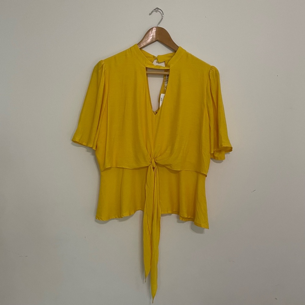 Jealous Tomato Yellow Short Sleeve Tie Front Peplum Blouse
